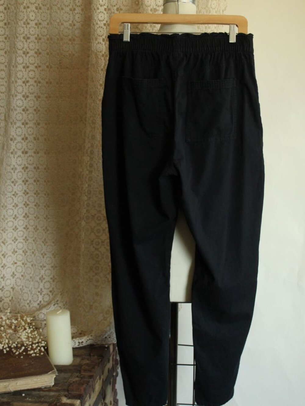 Womens Old Navy Pants,  Black Baggy Size Medium Cotton with Pockets, Elastic - Picture 7 of 14